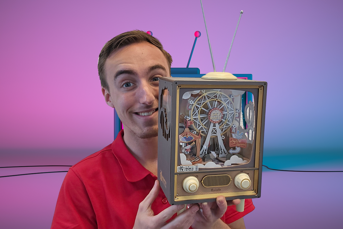 Bouw mee met meester Max, de Sunset carnival, een geweldig leuk retro-tv'tje van Robotime