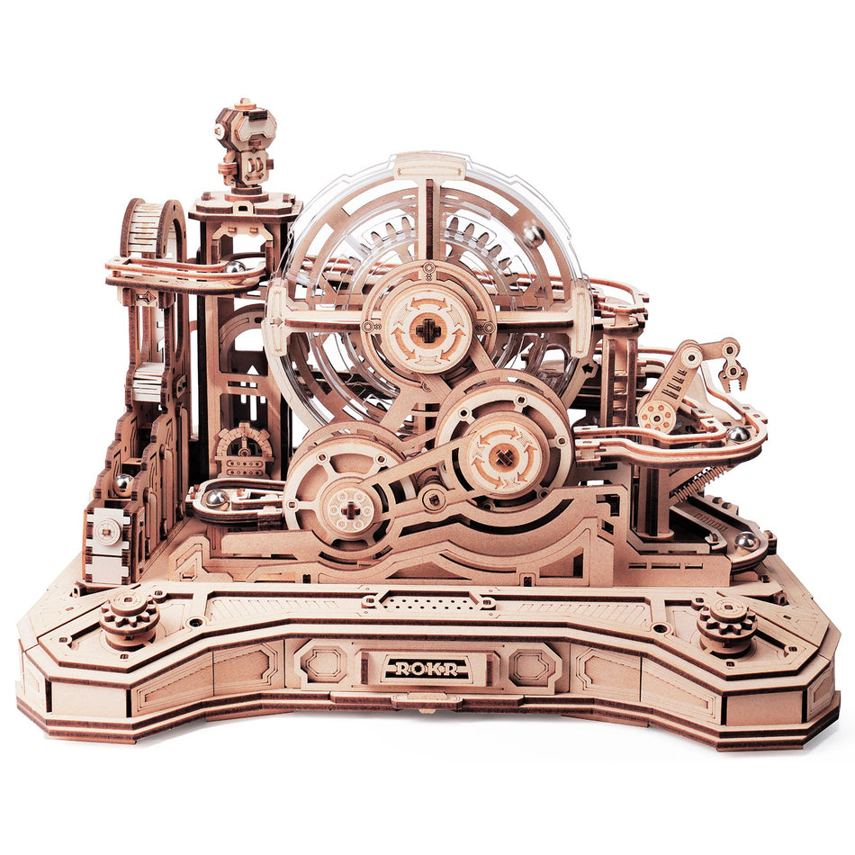 Productfoto van de Robotime Gear Ball Challenge, houten bouwpakket van een behendigheidsspel met knikkers