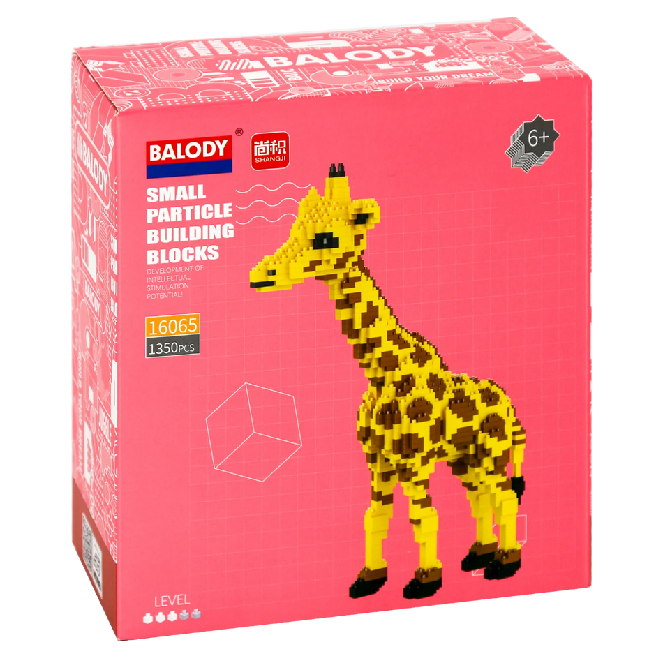 Voorkant verpakking van de Balody miniblocks staande giraffe