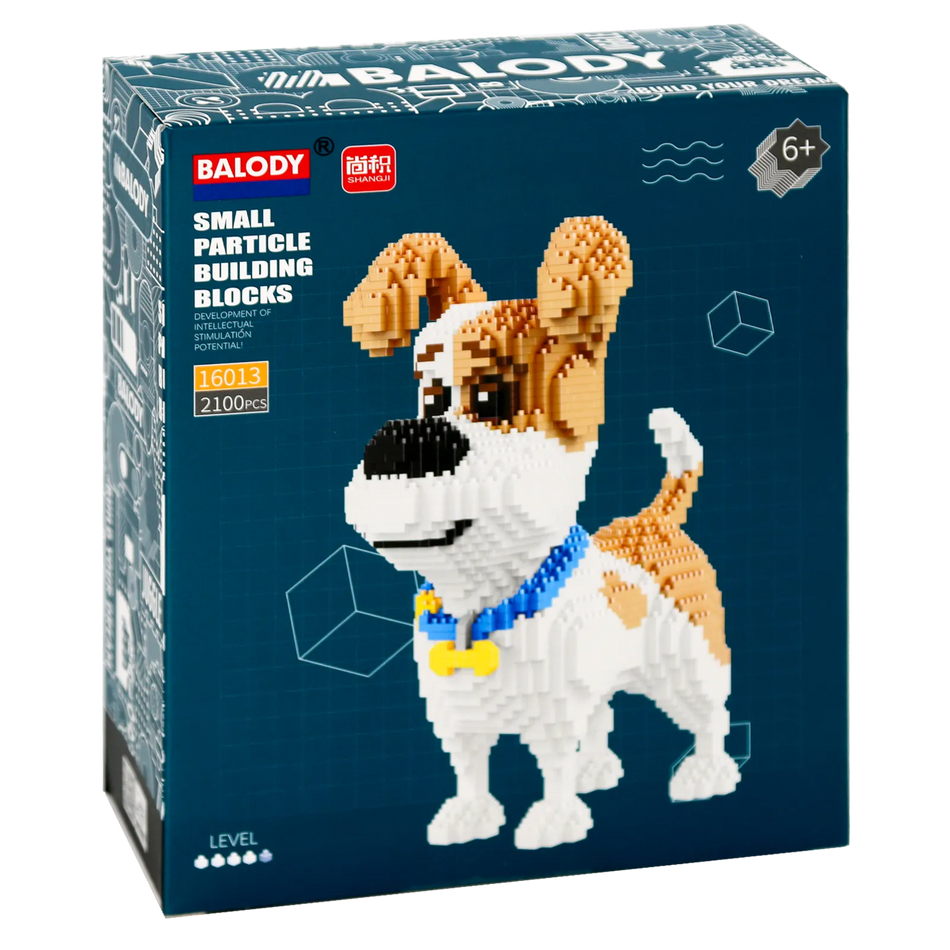 Voorkant verpakking van de Balody miniblocks Jack Russell