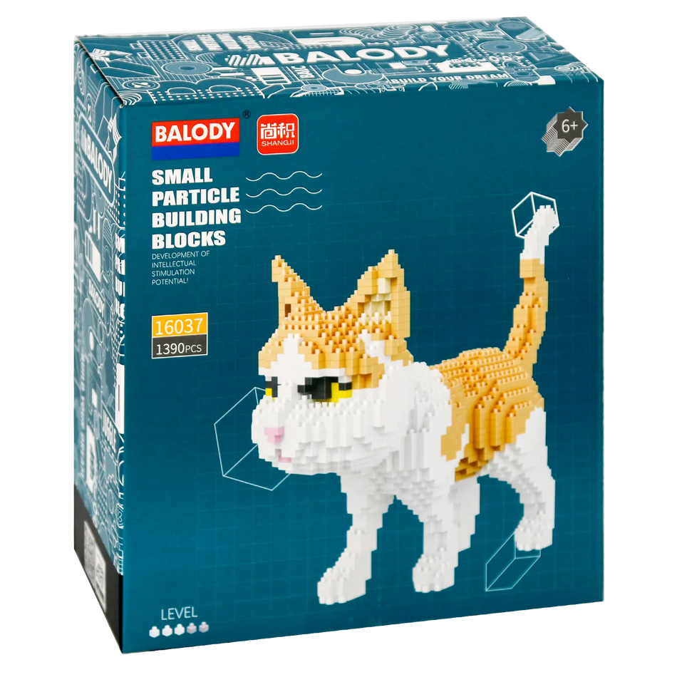 Voorkant verpakking van de Balody miniblocks rode kat