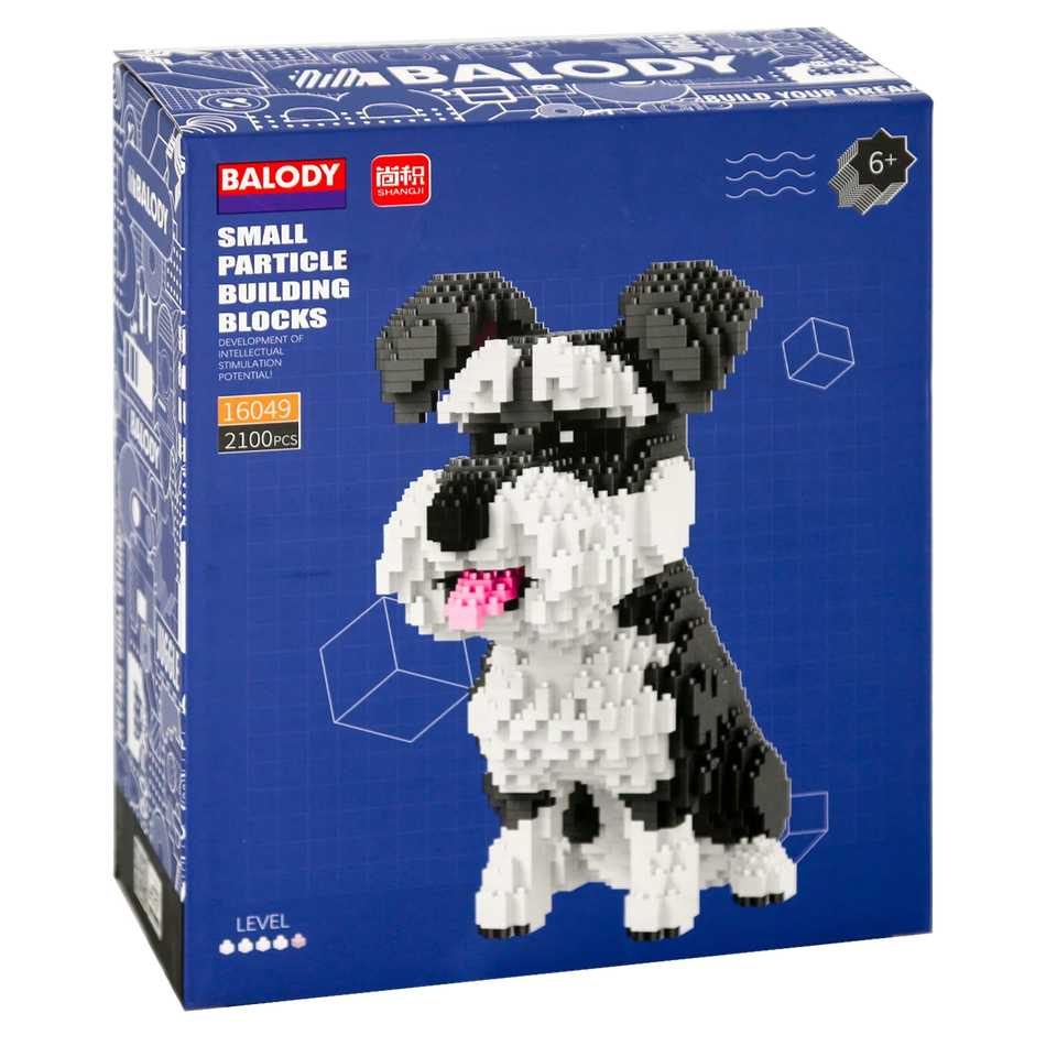Voorkant verpakking van de Balody miniblocks grote schnauzer