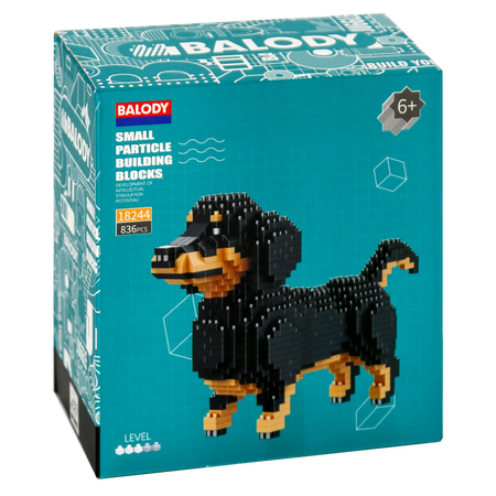 Voorkant verpakking van de Balody miniblocks kleine teckel