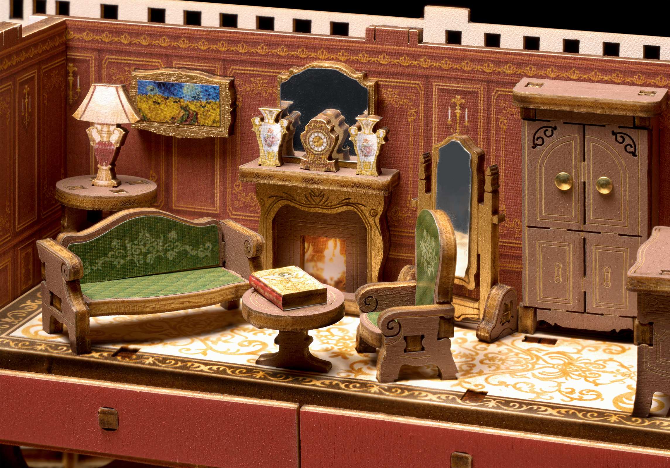 Vintage interieur in de uitsnede van de romp van de Robotime 1912 - Eternal Atlantic Voyager