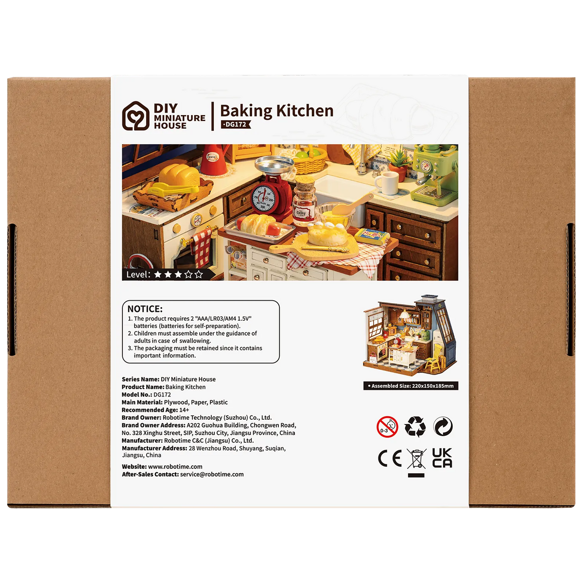 Achterkant verpakking van de Robotime Baking Kitchen