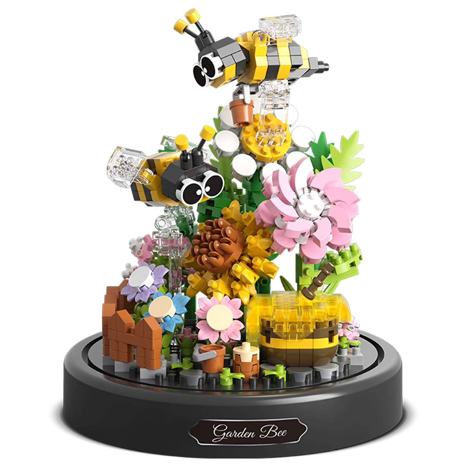 Productfoto van de Balody miniblocks bijen met bloemen in een stolp