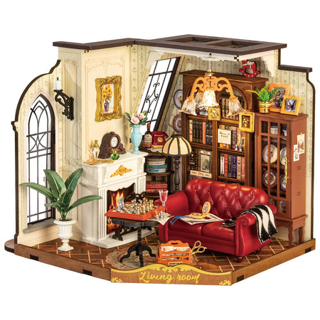 Productfoto van de Robotime Catherine’s Living Room, DIY miniatuurhuisje van een vintage woonkamer