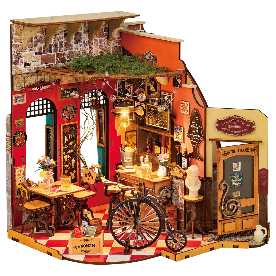 Productfoto van de Robotime Cheers Bar & Dining, miniatuurhuisje van een ouderwets gezellige bar