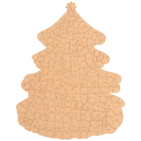 Achterkant van de Robotime Christmas Town, kerstboom legpuzzel met bijzondere stukjes, met daarop afgebeeld een dorp in kerstsfeer