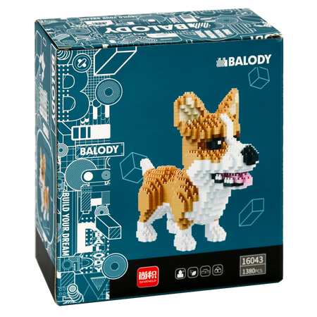 Achterkant verpakking van de Balody miniblocks corgi