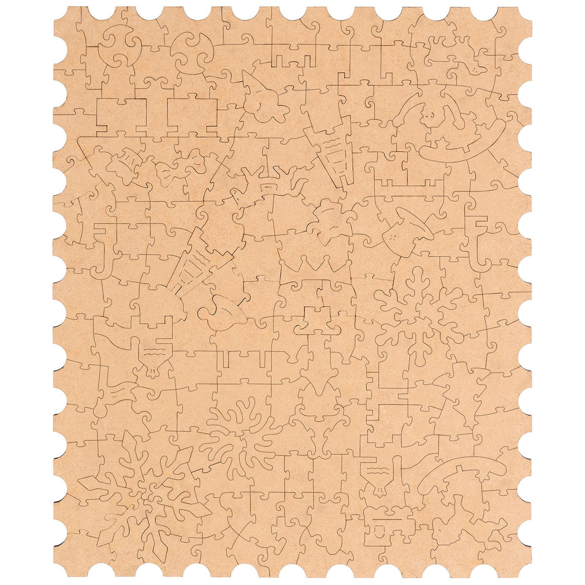 Achterkant van de Robotime Golden Autumn Carousel, legpuzzel met bijzondere stukjes, met daarop afgebeeld een ouderwetse carousel op een sneeuwachtige herfstdag