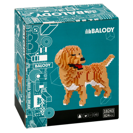 Achterkant verpakking van de Balody miniblocks golden retriever