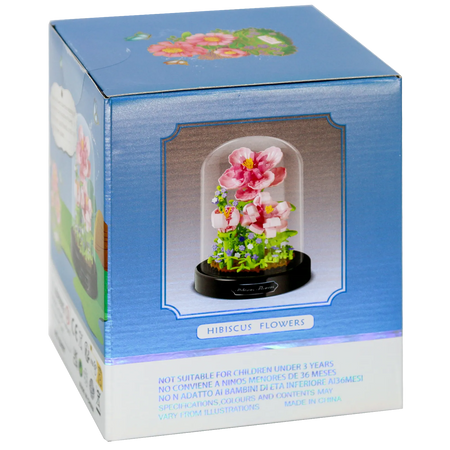 Zijkant verpakking van de Balody miniblocks hibiscus in stolp