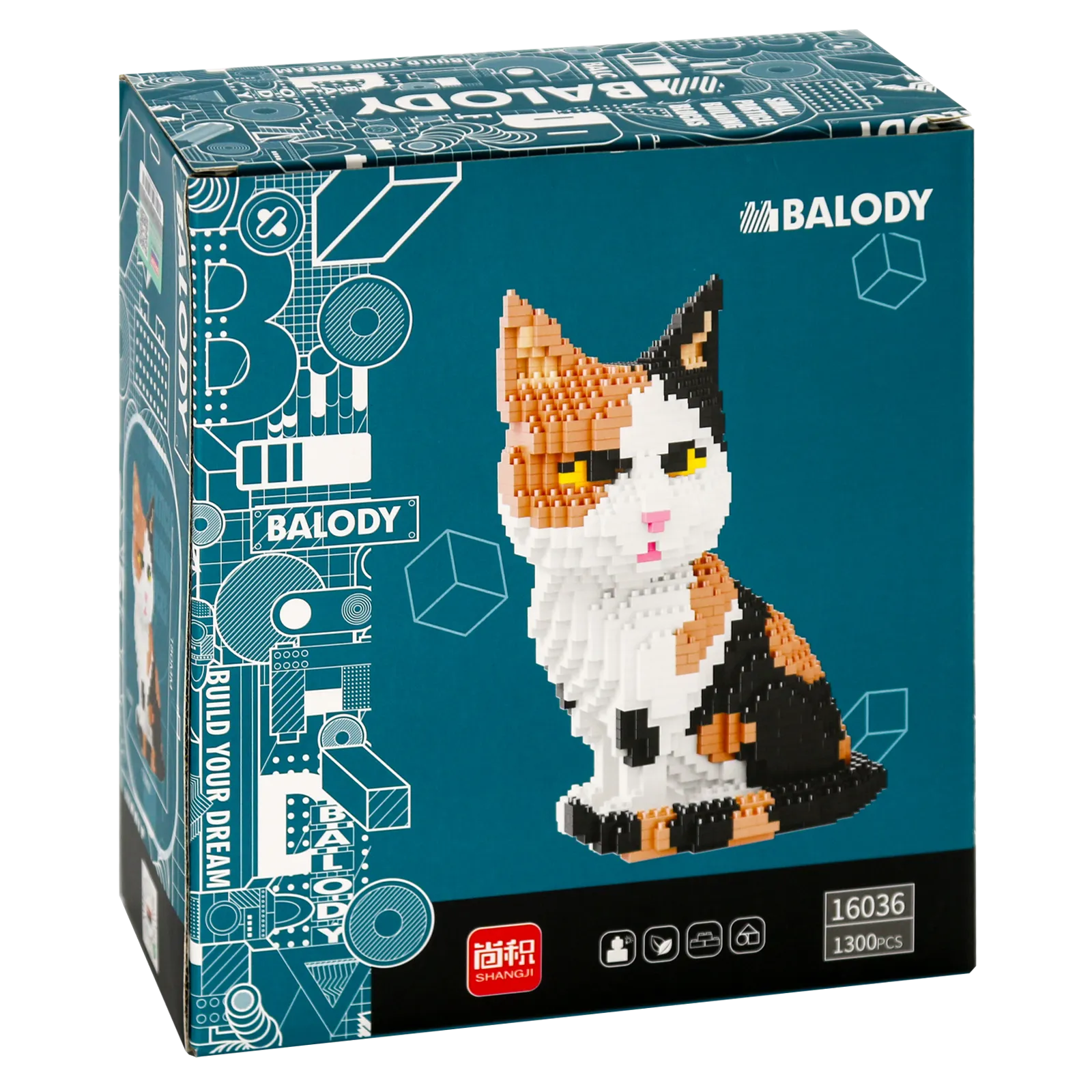 Achterkant verpakking van de Balody miniblocks lapjeskat