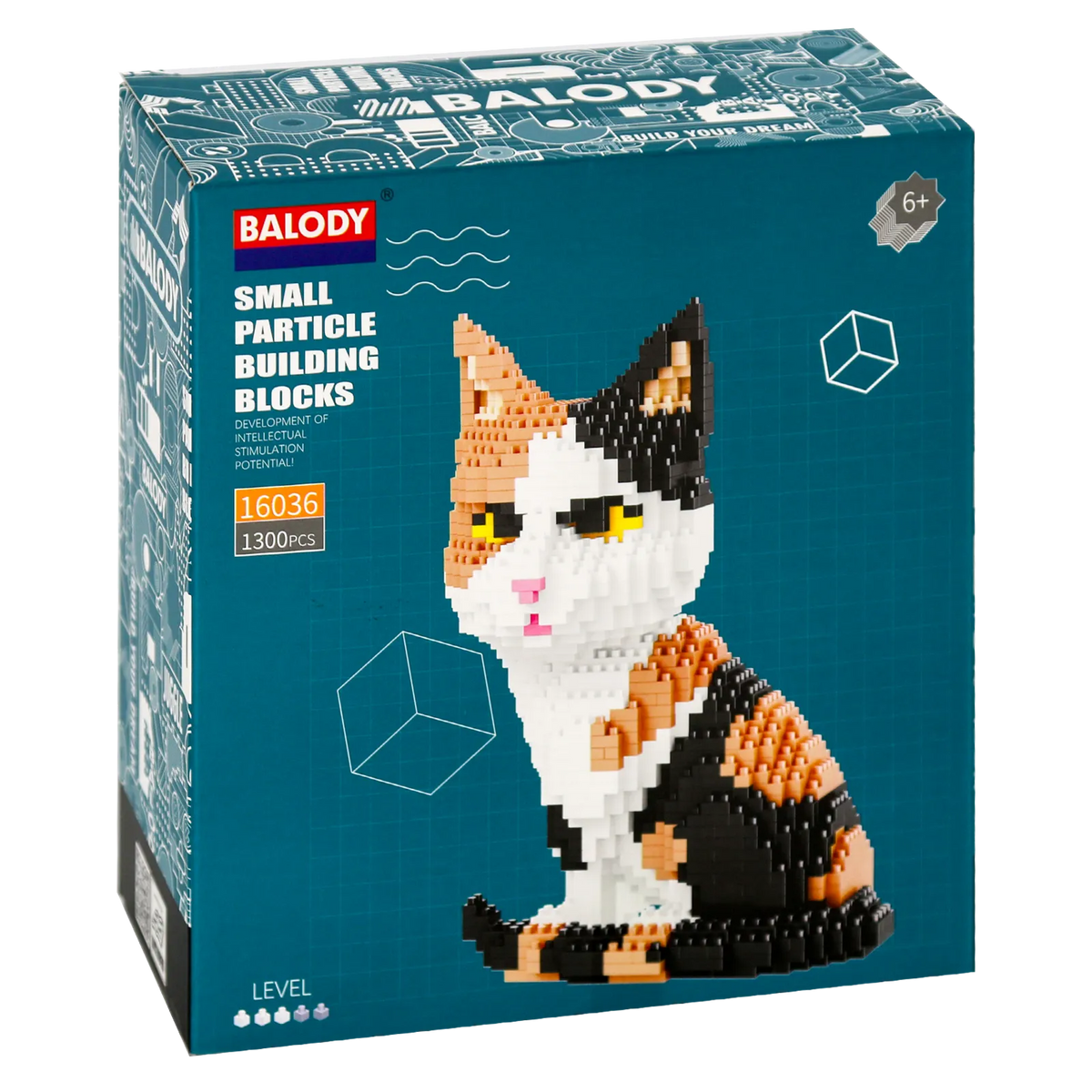 Voorkant verpakking van de Balody miniblocks lapjeskat