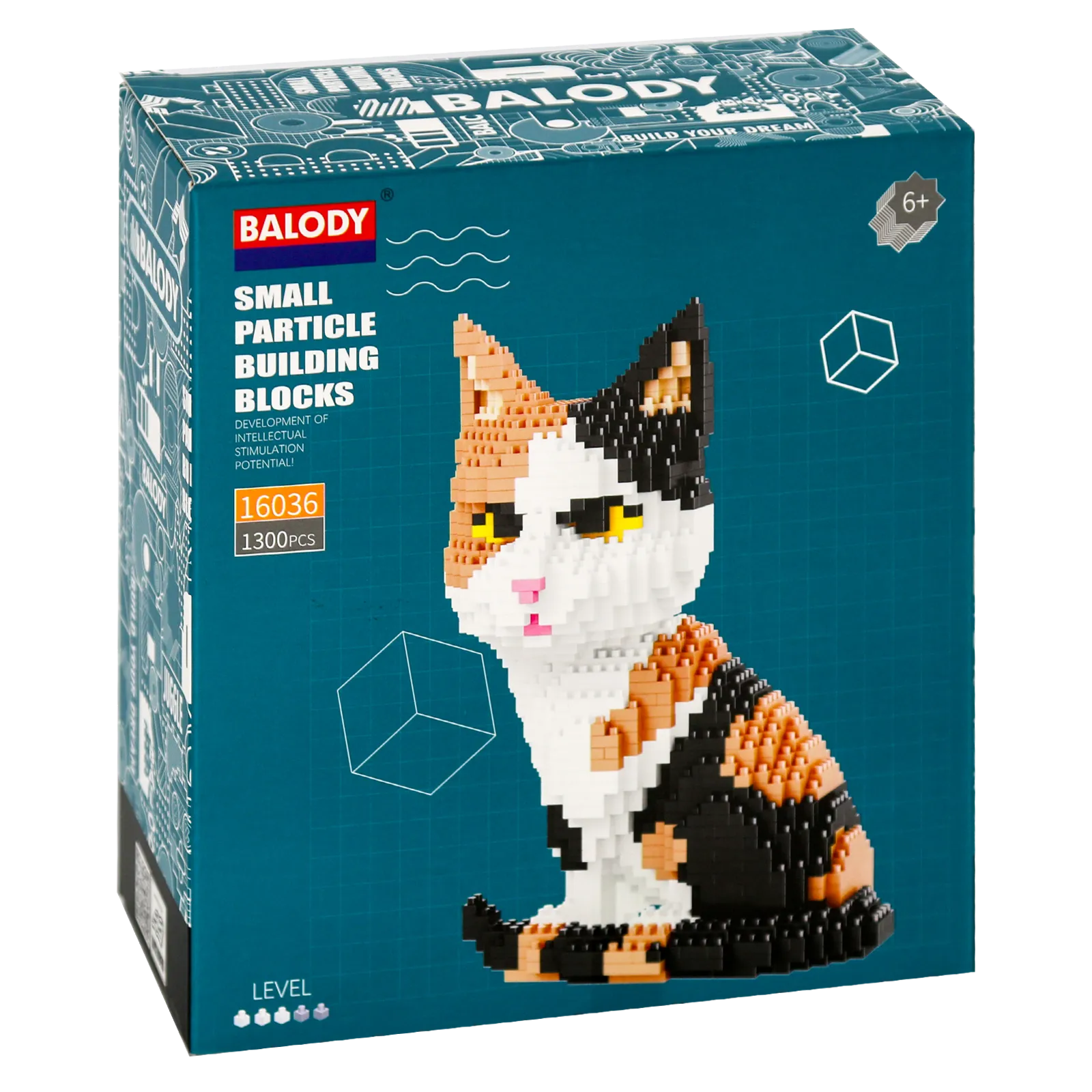 Voorkant verpakking van de Balody miniblocks lapjeskat