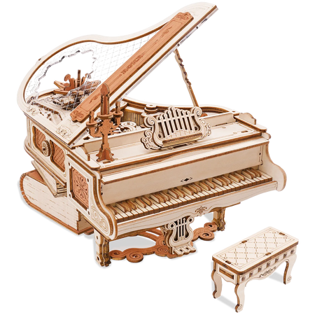 Productfoto van de Robotime Magic Piano, houten bouwpakket van een muziekdoosje in de vorm van een piano