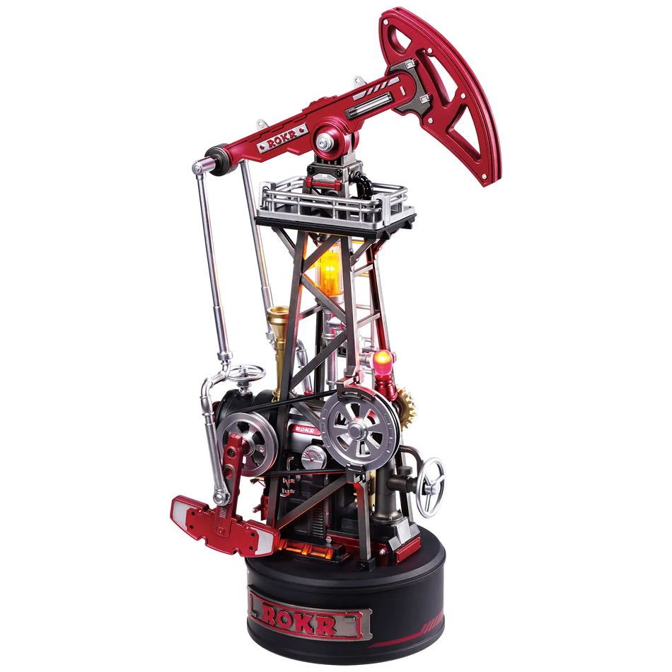 Productfoto van de Robotime Oil Extractor, modelbouwpakket van een jaknikker industriële oliepomp