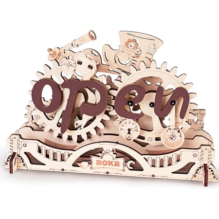 Productfoto van het Robotime Open Closed Sign, houten bouwpakket van een transformerend bordje