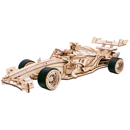 Productfoto van de Robotime Racing Car, houten modelbouw van een rijdende racewagen