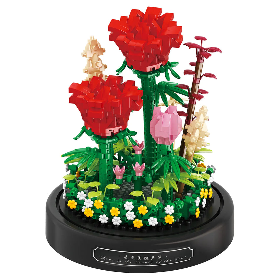 Productfoto van de Balody miniblocks rode rozen in stolp