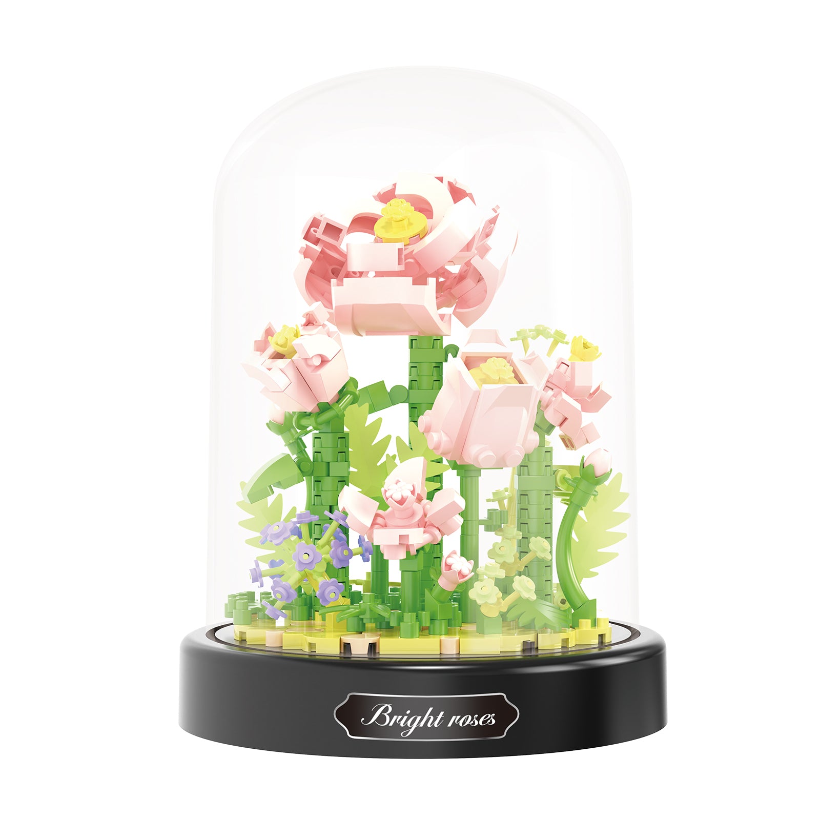 Productfoto van de Balody miniblocks roze rozen in stolp