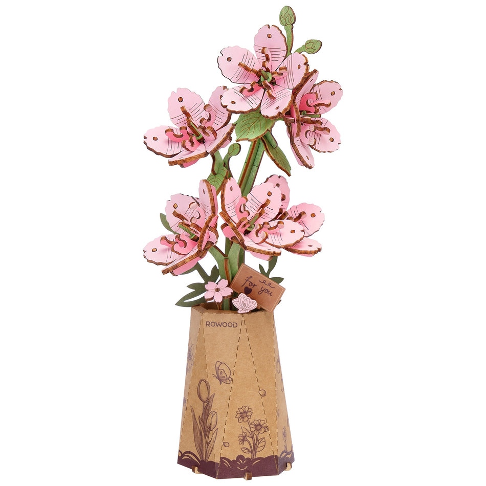 Productfoto van de Robotime Sakura, houten bouwpakket van een roze kersenbloesem