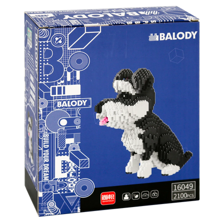Achterkant verpakking van de Balody miniblocks grote schnauzer