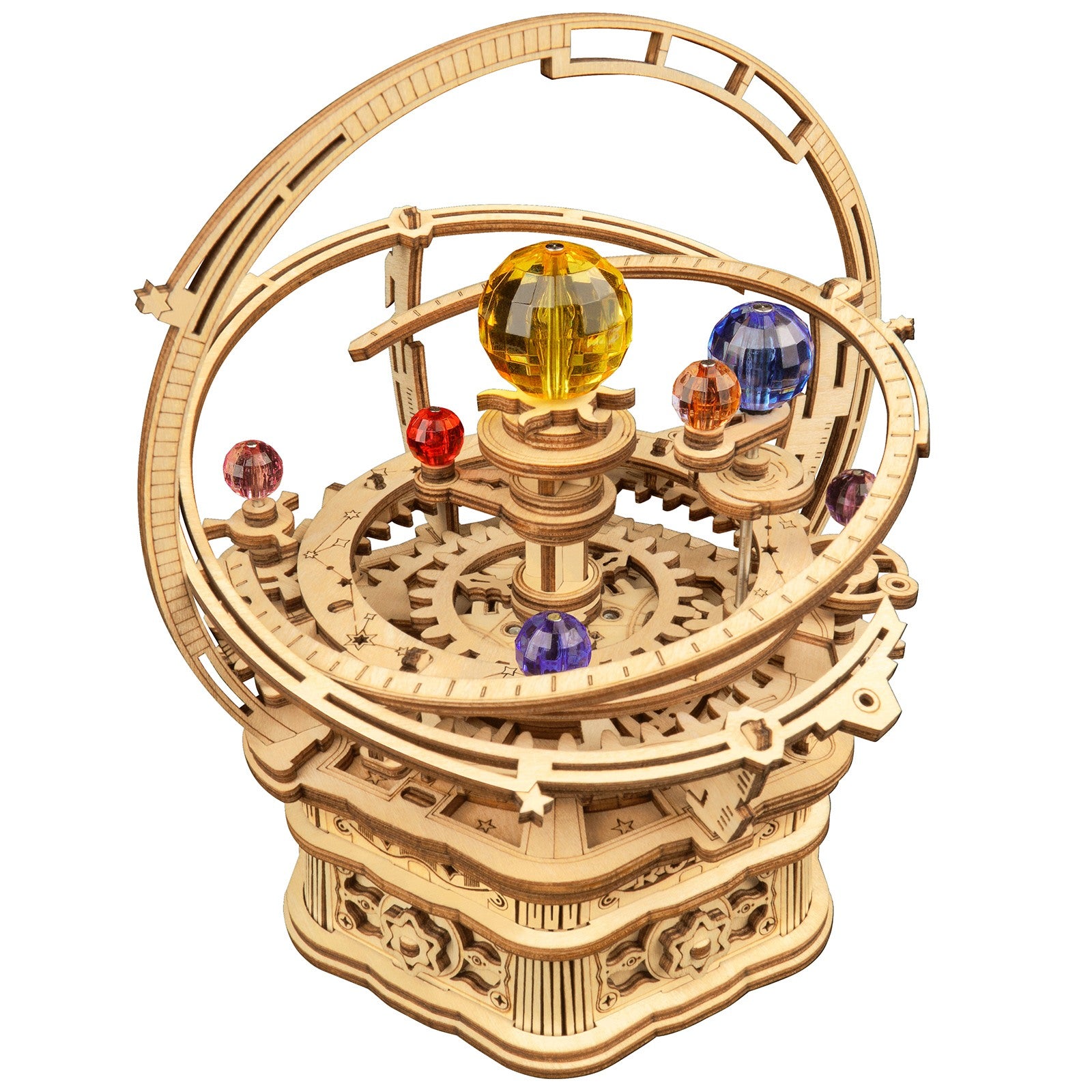 Productfoto van de Robotime Starry Night, houten bouwpakket van een muziekdoosje in de vorm van een klein planetarium 