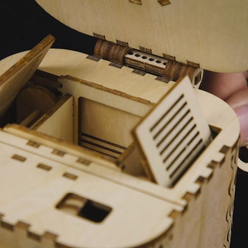 Close-up van het geheime vakje van de Robotime Treasure Box