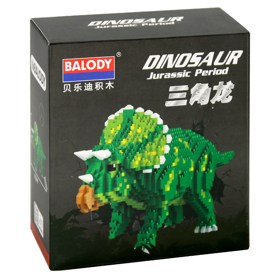 Voorkant verpakking van de Balody miniblocks Triceratops