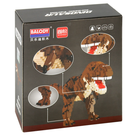 Achterkant verpakking van de Balody miniblocks bruine Tyrannosaurus rex