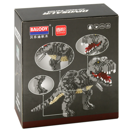 Achterkant verpakking van de Balody miniblocks grijze Tyrannosaurus rex